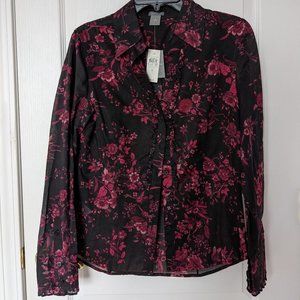 Ann Taylor 8 blouse, black and ruby floral